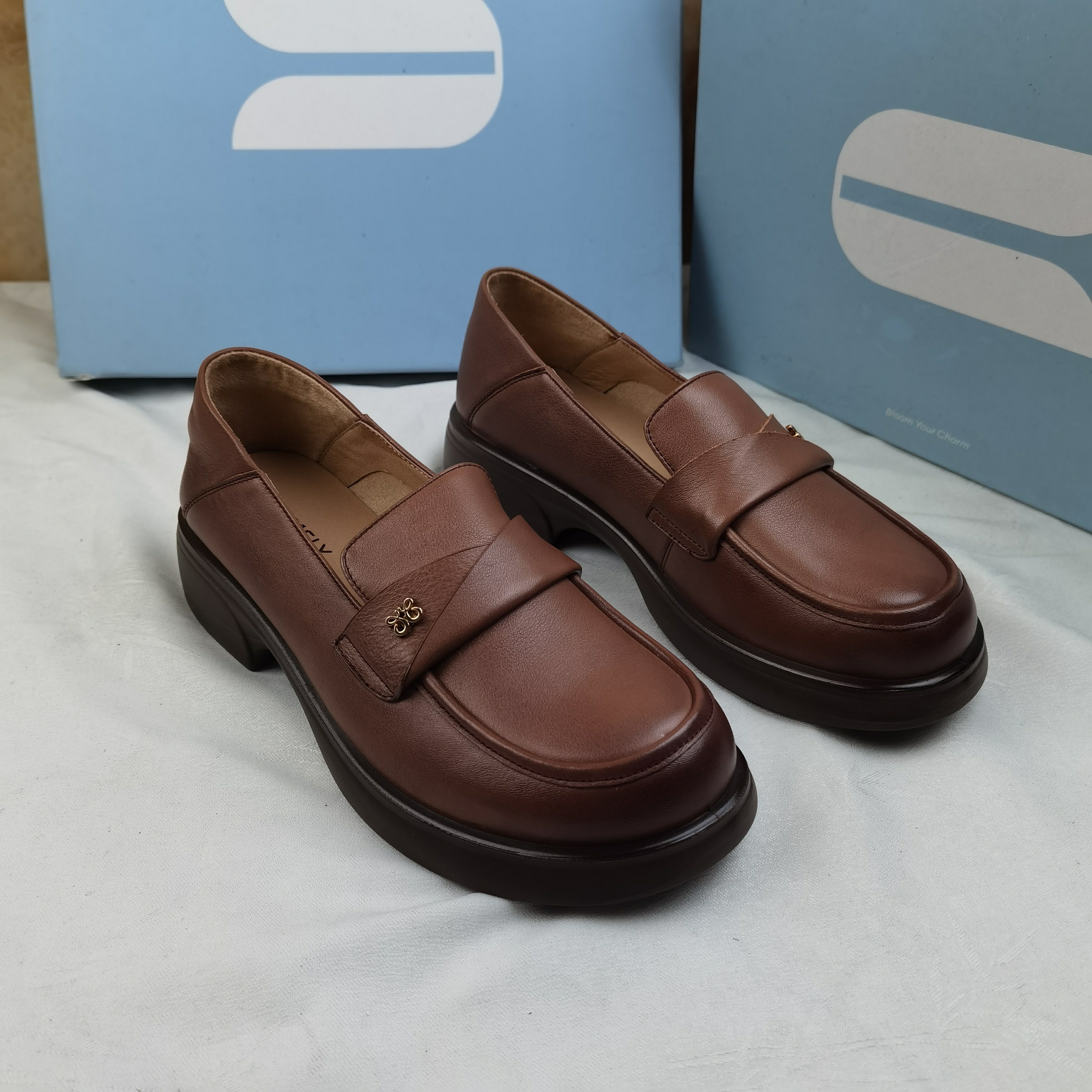 品牌正品商场同款新款女鞋休闲鞋乐福鞋厚底增高2K521浅棕色37码,女鞋,浅口单鞋,淘宝优惠券,粉丝福利购,淘宝优惠卷