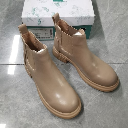 品牌正品断码撤柜时尚百搭圆头粗跟女短靴22867杏色37-39码