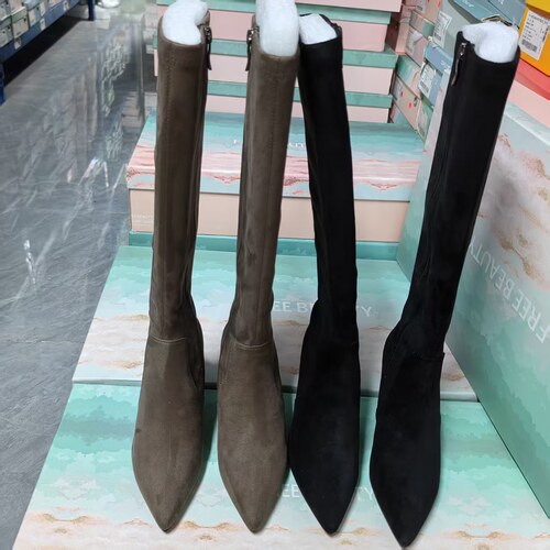 品牌正品断码撤柜时尚百搭休闲尖头女长靴2F707黑色摩卡色34-39
