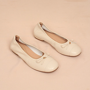 商场同款品牌正品真皮单鞋女鞋新款圆头平底芭蕾舞鞋女鞋子 5A155