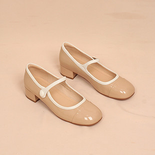 品牌正品商场同款真皮单鞋女鞋新款圆头粗跟玛丽珍单鞋女鞋 5A161