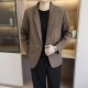 外套休闲正装 垫肩小西装 单西便服结婚上衣 男痞帅修身 咖色西服套装