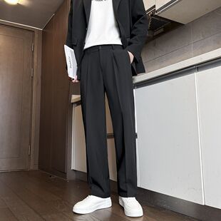 垂感宽松裤 高级阔腿显瘦长裤 子男士 半松紧休闲裤 直筒西裤 春季