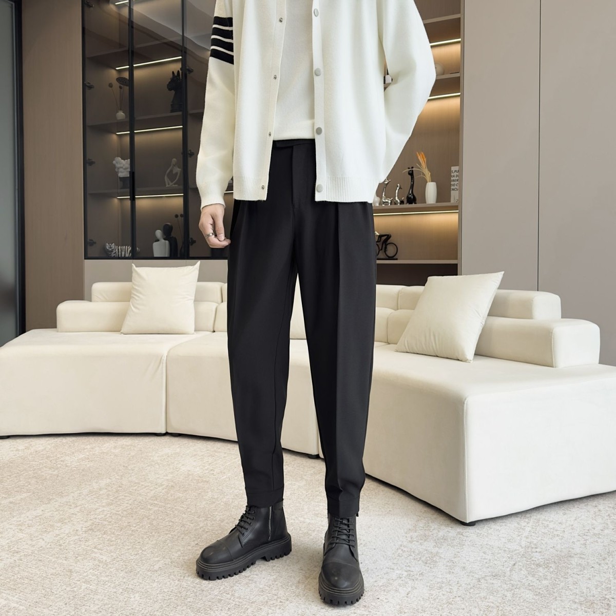 搭配马丁靴的裤子男秋冬加绒九分小脚裤休闲男士束口魔术贴小西裤,男装,休闲裤,淘宝优惠券,粉丝福利购,淘宝优惠卷