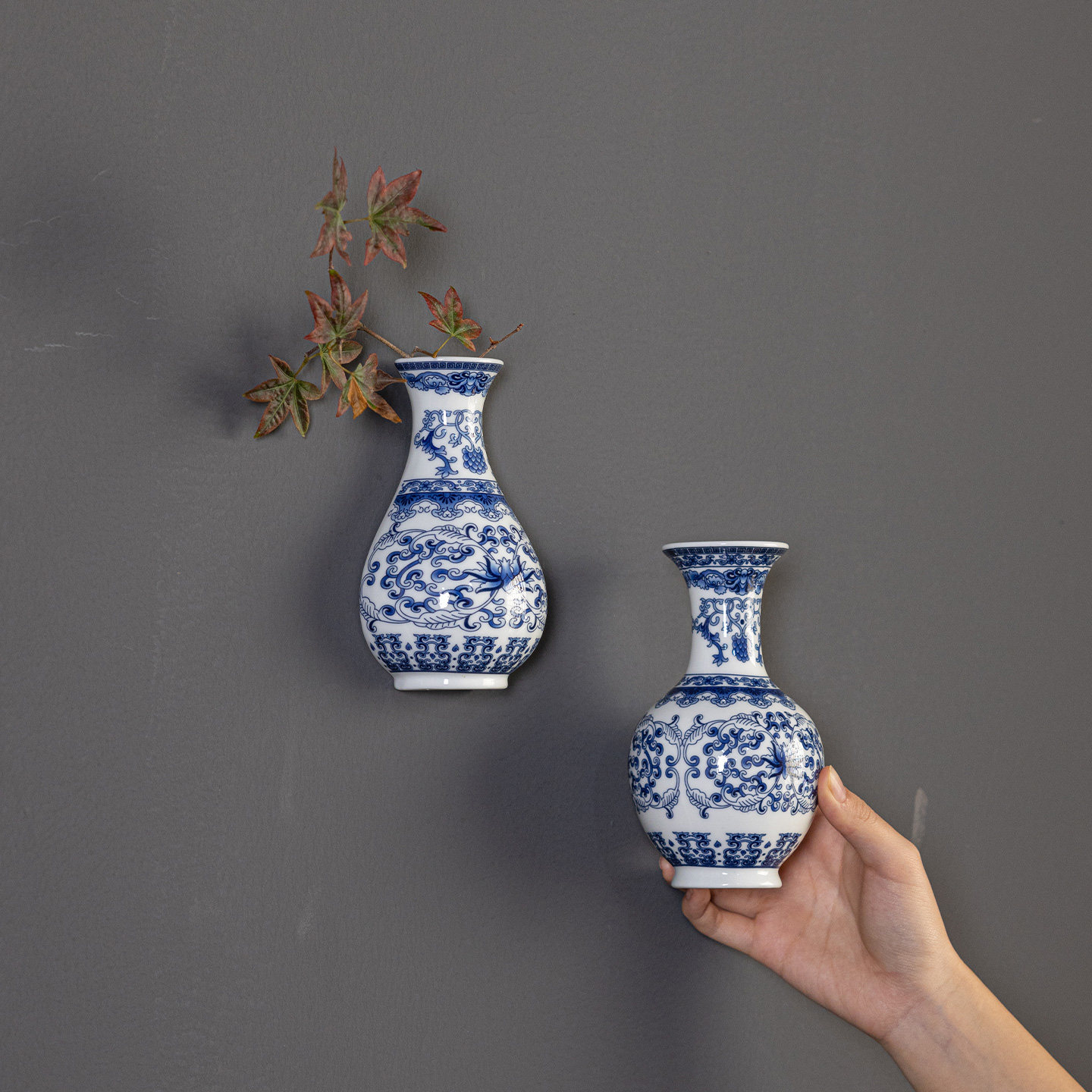 中式复古青花瓷挂墙花瓶