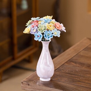 陶瓷中号结晶釉花瓶搭配陶瓷花简约摆件玄关博古架家用清新装饰品