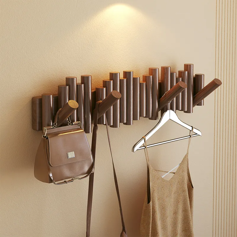 钢琴键挂衣架实木墙上壁挂钩卧室玄关入户进门后置物免打孔衣帽架