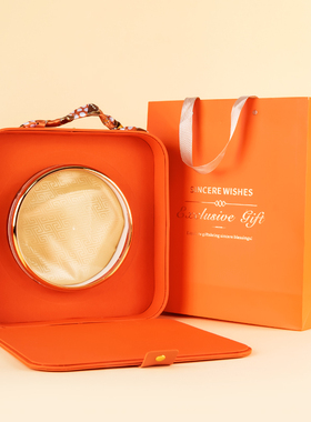 新款橙色丝巾皮纹手提箱多拼礼盒包装盒燕窝石斛花旗参鹿茸礼品盒