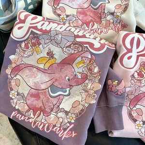 减龄Pandawarks熊猫纸袋家纯棉梦幻小飞象印花刺绣长袖薄卫衣潮