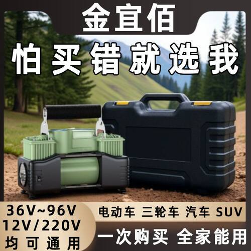 车载充气泵车用12v电动车电瓶车48v60v72伏家用220v通用打气泵筒