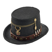 Steampunk deer head top hat, Gothic dark chain gear leather buckle bullet high hat, Halloween cosplay hat thumbnail 5