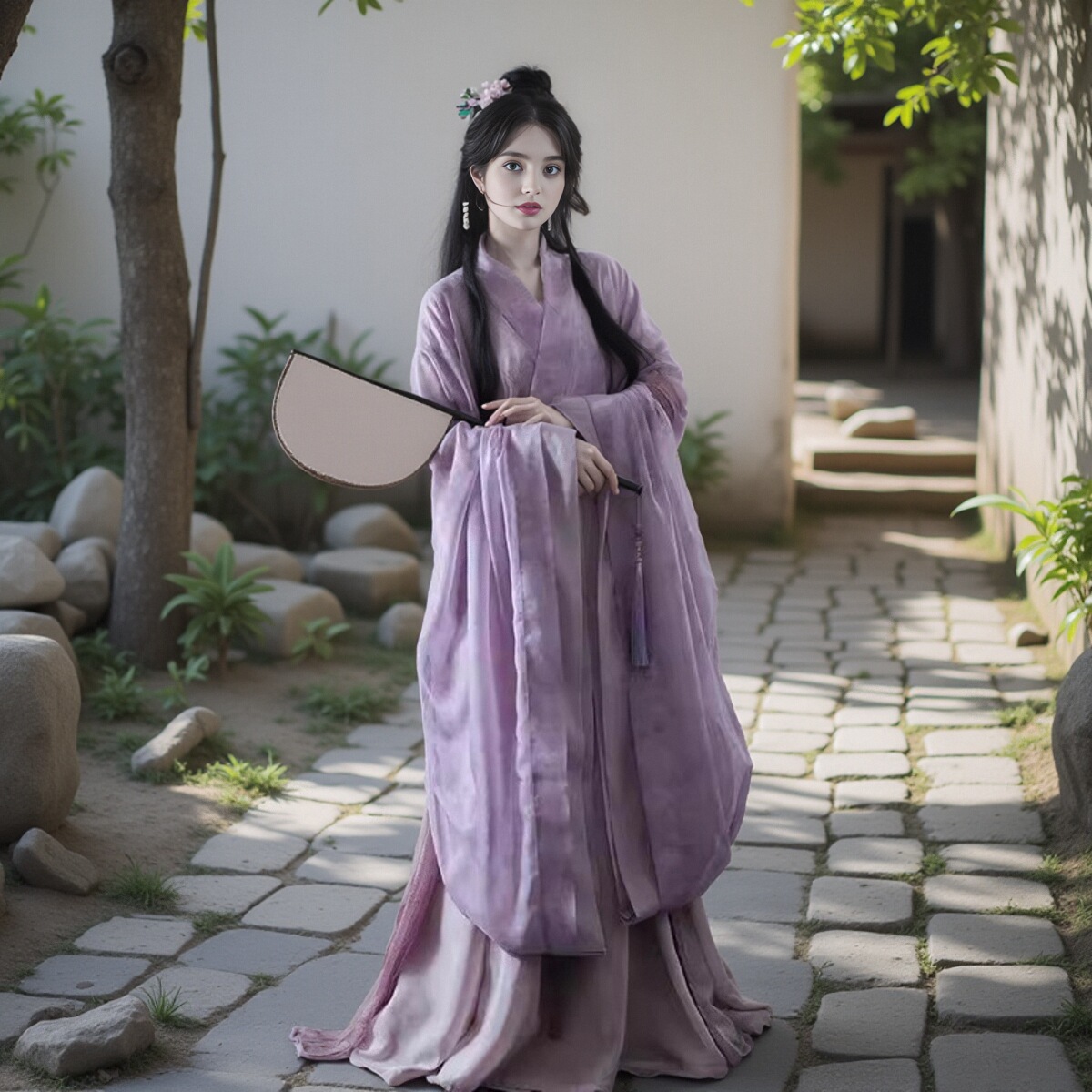 半夏正品魏晋风成人汉服女学生印花交领广袖中国风八破裙古装日常