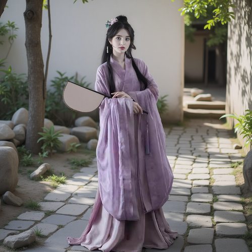 半夏正品魏晋风成人汉服女学生印花交领广袖中国风八破裙古装日常