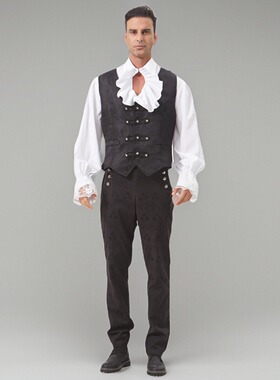 2025亚马逊wish欧美男士套装纯色时尚蒸汽朋克复古男士制服装