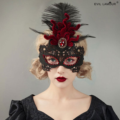 万圣节威尼斯羽毛半脸面具