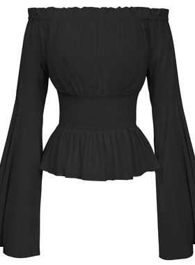 2024新款中世纪欧美万圣节文艺复兴时期一字肩长袖T恤舞台表演