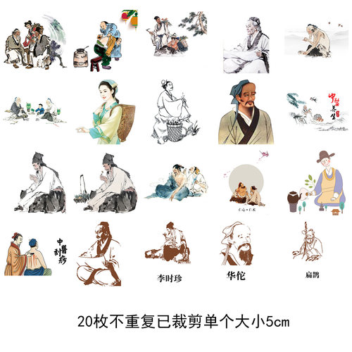 古代名医元素中国风国潮贴纸笔记DIY手机壳装饰贴画 1731