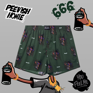 孖烟通裤 霹危斯PEEVISH纯棉阿罗裤 头女居家短睡裤 男裤 衩 宽松内裤