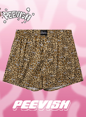 豹纹阿罗裤纯棉男士宽松四角内裤头女居家情侣短睡裤大裤衩孖烟通