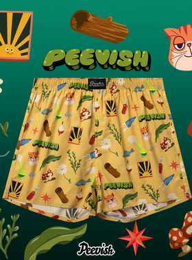 PEEVISH纯棉阿罗裤男士宽松可爱四角内裤情侣女居家短睡裤孖烟通