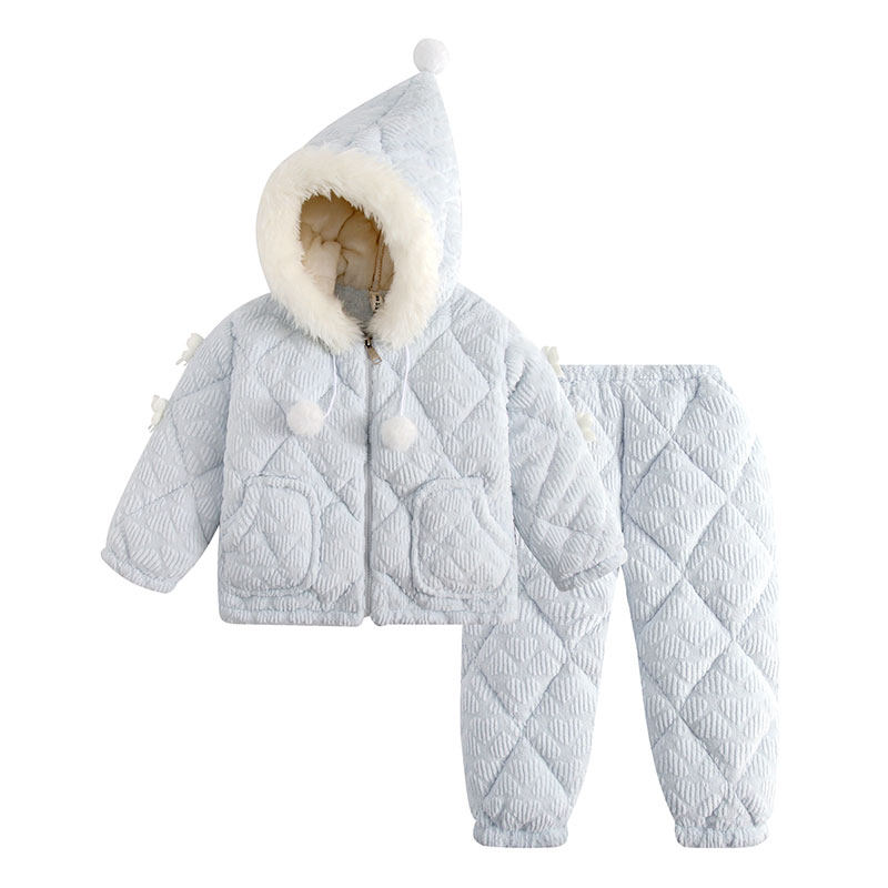 冬季儿童牛奶绒加绒加厚款家居服男孩女孩青少年外穿连帽亲子睡衣