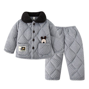 儿童加厚套装冬季男孩牛奶绒保暖家居服加绒加厚宝宝冬天厚实睡衣