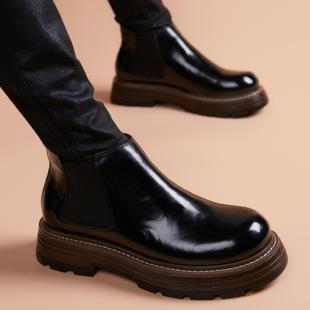 2025新款真皮马丁靴男厚底英伦风短靴增高工装休闲低帮切尔西靴子