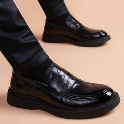 皮鞋男款真皮一脚蹬头层牛皮软底软皮豆豆鞋透气商务休闲舒适百搭