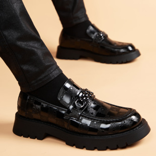 皮鞋男2025新款商务休闲真皮乐福鞋内增高英伦风一脚蹬厚底豆豆鞋