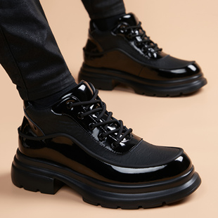 皮鞋男款2025新款商务休闲英伦风黑色潮鞋内增高真皮百搭高帮皮鞋
