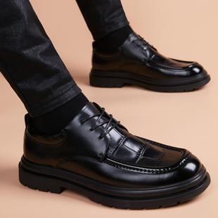 男士休闲皮鞋真皮正品高档商务正装男鞋头层牛皮厚底增高德比鞋子