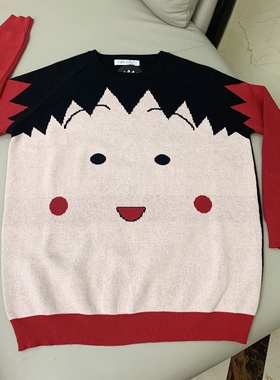 红色新年衣服樱桃小丸子毛衣女士套头可爱卡通宽松显瘦针织衫外穿