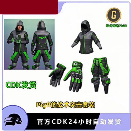 PUBG绝地求生pigff战术突击套装绿柏林绿战神绿色战神手套CDK兑换