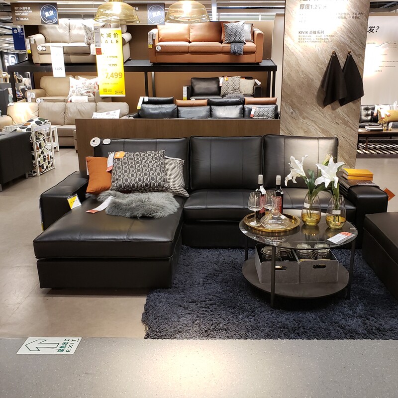 小蜗牛宜家ikea奇维三人沙发贵妃椅真皮沙发皮艺沙发客厅北欧轻奢