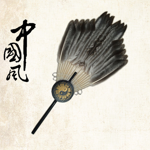 老三国唐国强版黑色诸葛亮孔明扇鹅毛扇工艺扇表演扇八卦扇订制款 - 封面
