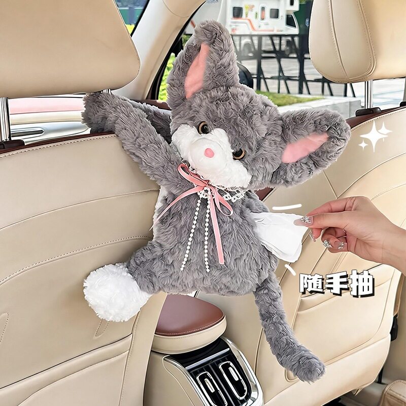 可爱猫咪车载纸巾盒创意卡通毛绒图片
