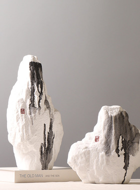 新中式风格简约精致客厅电视柜咖啡桌入口书房古架陶瓷假山干山石