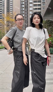 短袖 2026早春新款 百搭 女装 T恤衫 扣子装 饰不规则下摆百搭圆领半袖