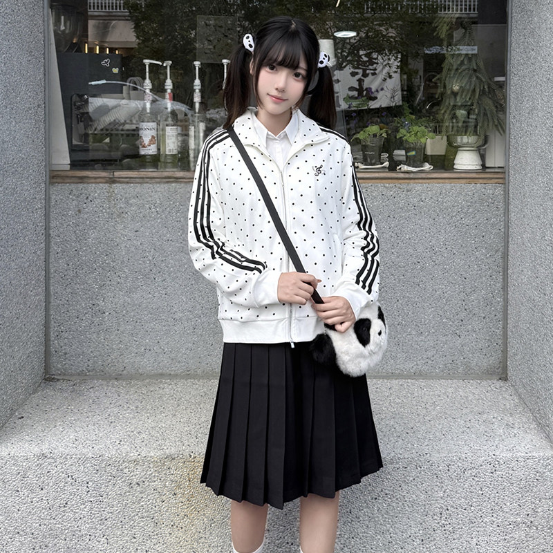花千猪新品  翼点点卫衣  学院风三条杠波点上衣jk制服秋冬款外套