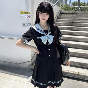 花千猪新品 薄原中水手服 日系学院风水手领百褶裙jk制服短袖套装