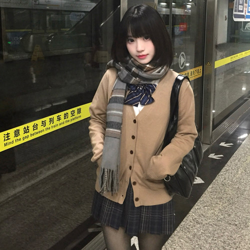 花千猪原创 毛衣开衫 JK棕色针织外套学院风校供感jk制服长袖上衣