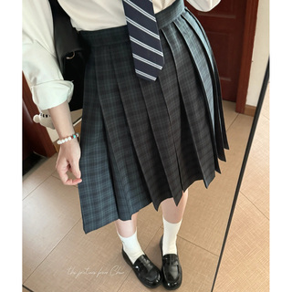 花千猪原创 小潭格裙  jk制服校供感a字型百褶裙绿格百搭款jk裙