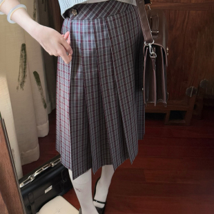 花千猪新品 椿屿格裙 jk制服校供感a字型百褶裙红灰格秋冬款jk裙
