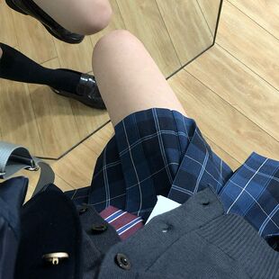 花千猪原创 鸣海格裙  jk制服校供感a字型百褶裙蓝格百搭款jk裙