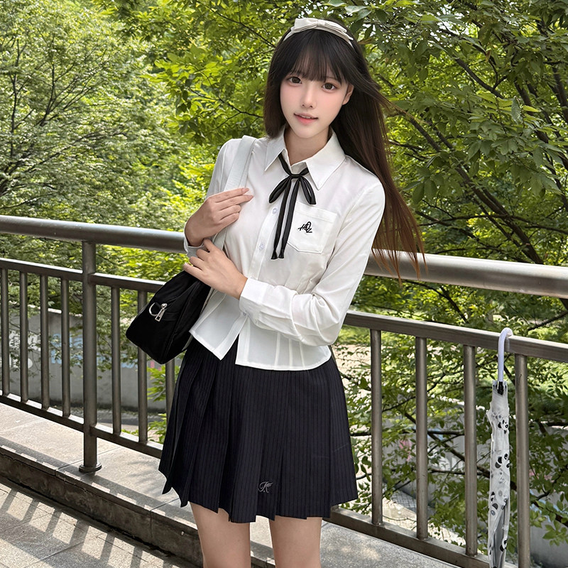 花千猪原创 小铃枳衬衫 学院风收腰秋冬长袖jk制服百搭款刺绣上衣