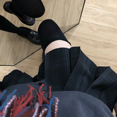 jk裙 jk制服校供感a字型百褶裙黑格百搭款 花千猪原创 雾川格裙