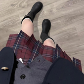 花千猪原创 jk裙 暮染格裙 jk制服校供感a字型百褶裙红格百搭款