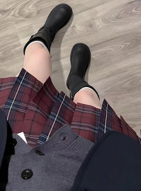 花千猪原创 暮染格裙  jk制服校供感a字型百褶裙红格百搭款jk裙