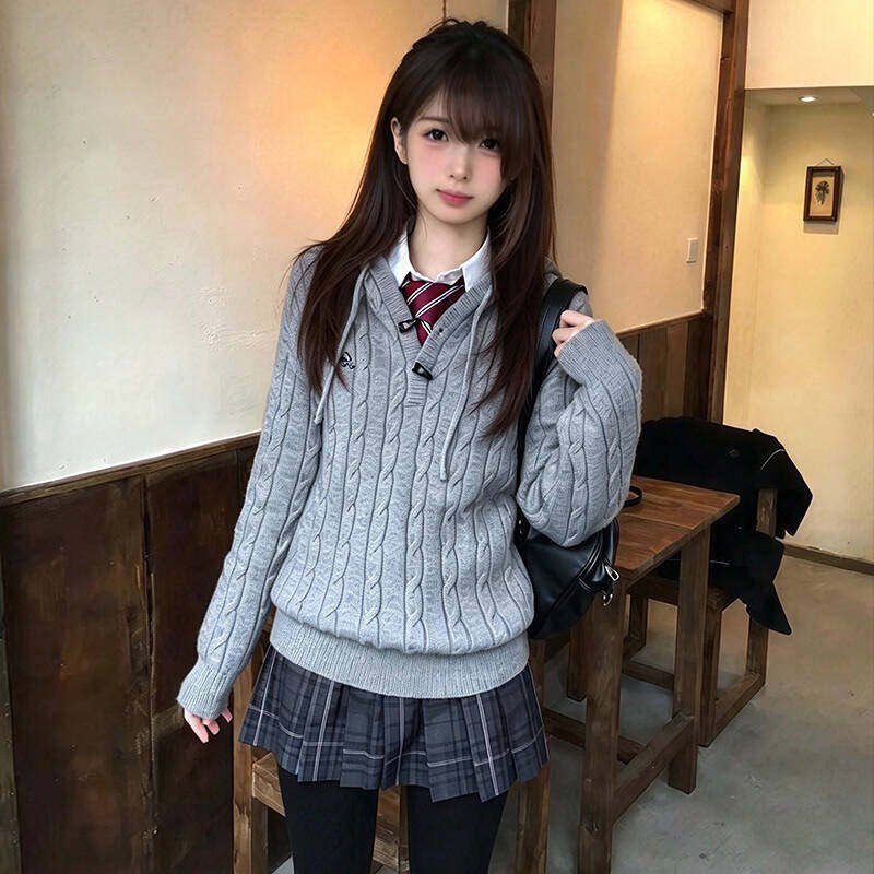 花千猪原创  雪野中套头毛衣 JK秋冬款针织毛衣jk制服百搭款上衣