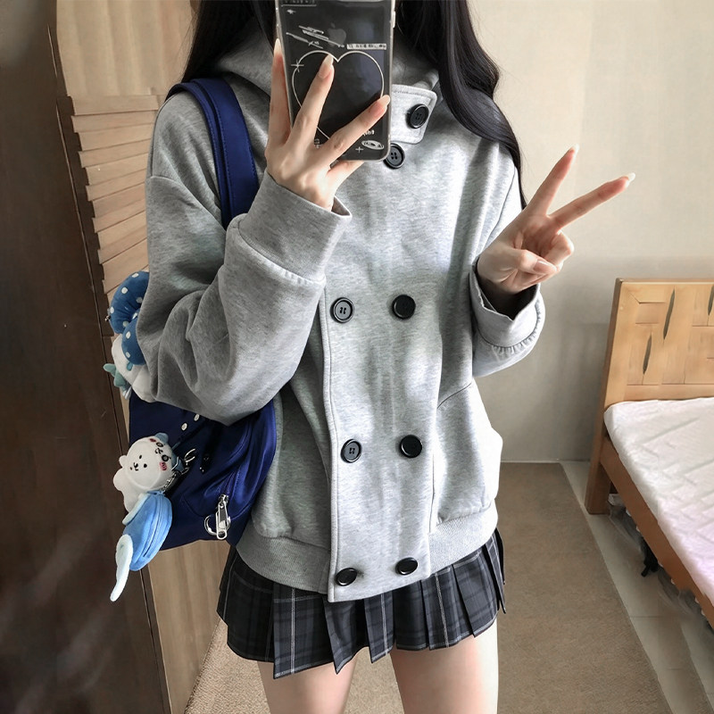 花千猪新品 像素信号卫衣 学院风双排扣上衣jk制服秋冬款百搭外套